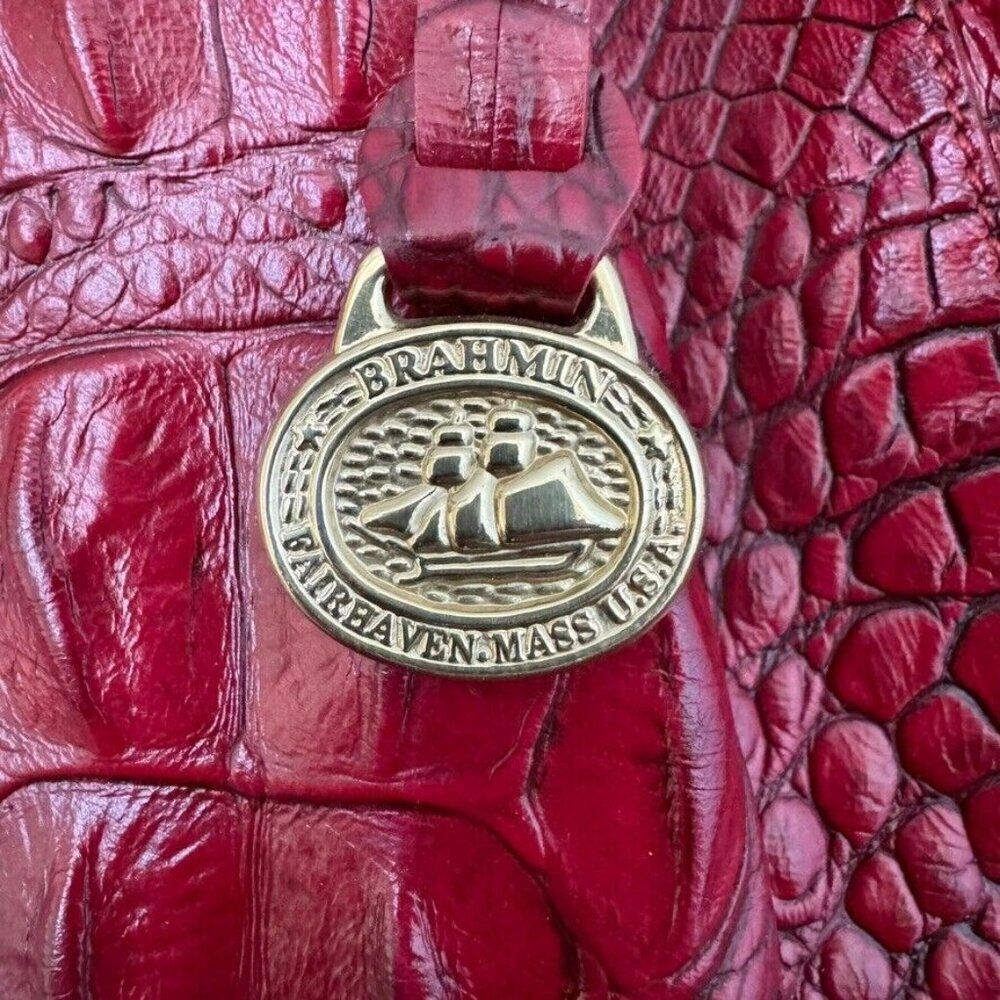 Brahmin Vintage Red Croc Embossed Leather Bucket Large Hobo Shoulder Bag Purse - Picture 7 of 11